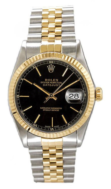 Rolex Men's Datejust Two Tone Factory Blue Index Dial
