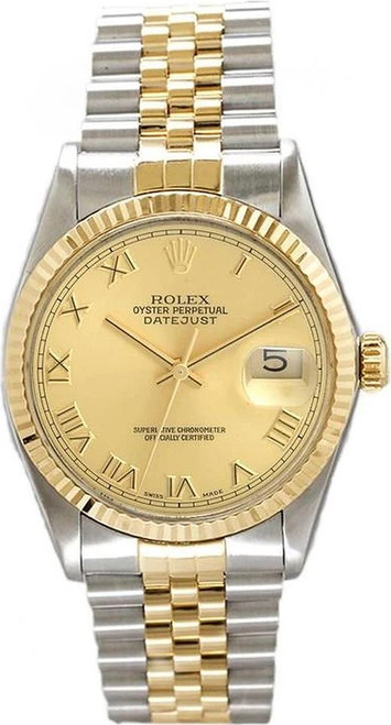 Rolex Men's Datejust Two Tone Fluted Champagne Roman Dial