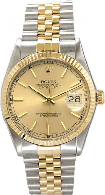 Rolex Men's Datejust Two Tone Fluted Champagne Index Dial