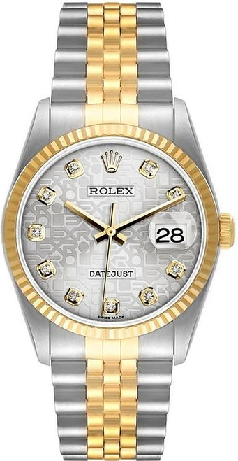 Rolex Men's Datejust Two Tone Factory Anniversary Silver Diamond Dial
