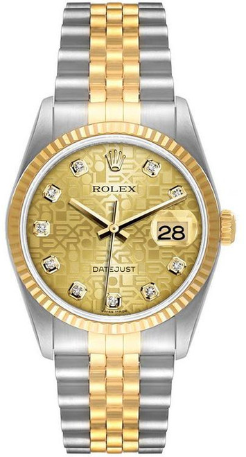 Rolex Men's Datejust Two Tone Factory Champagne Anniversary Diamond Dial 16233
