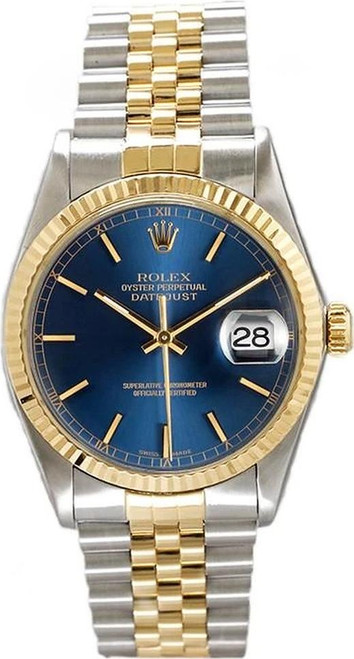 Rolex Men's Datejust Two Tone Factory Blue Index Dial
