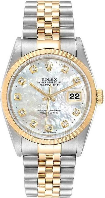 Rolex Men's Datejust Two Tone Fluted Factory Mother of Pearl Diamond Dial
