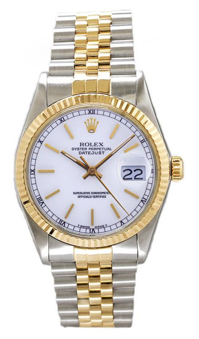 Rolex Men's Datejust Two Tone Fluted Silver Index Dial