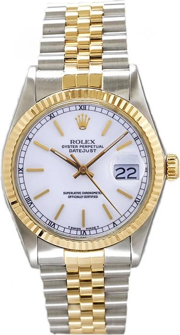 Rolex Men's Datejust Two Tone Fluted White Index Dial
