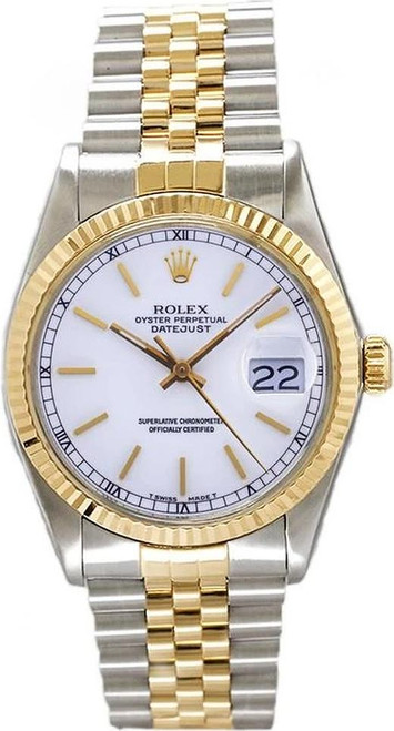 Rolex Men's Datejust Two Tone Fluted White Index Dial