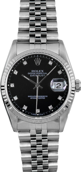 Rolex Men's Datejust Stainless Steel  Factory Black Diamond Dial