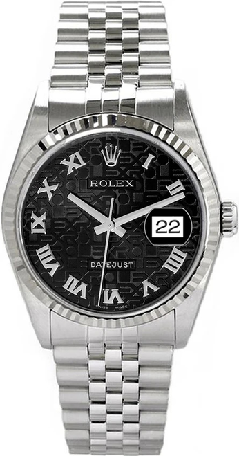 Rolex Men's Datejust Stainless Steel  Black Roman Dial