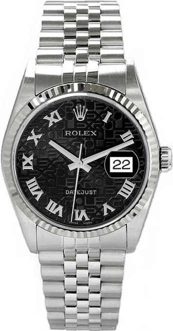 Rolex Men's Datejust Stainless Steel  Black Roman Dial