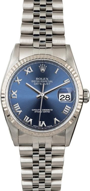 Rolex Men's Datejust Stainless Steel  Blue Roman Dial