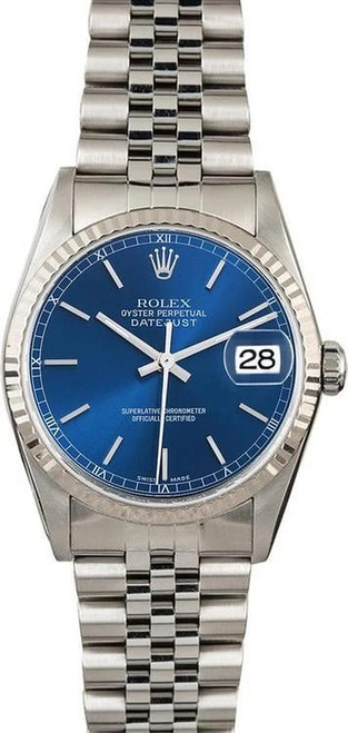 Rolex Men's Datejust Stainless Steel  Blue Index Dial