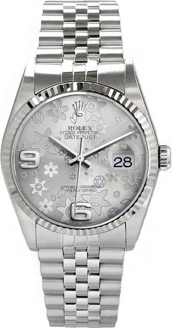 Rolex Men's Datejust Stainless Steel  Factory Silver Floral Dial