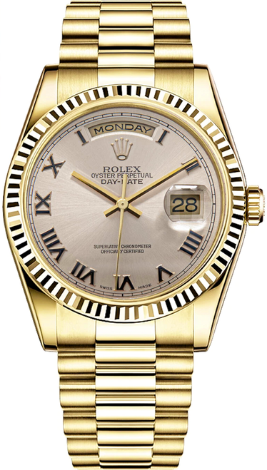 Rolex Men's Day Date President Yellow Gold Silver Roman 18038