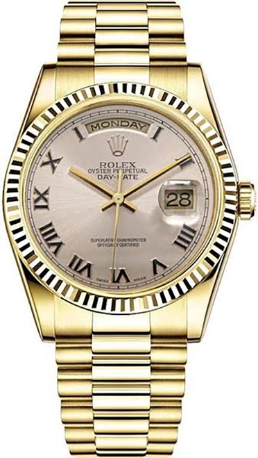 Rolex Men's Day Date President Yellow Gold Silver Roman 18038