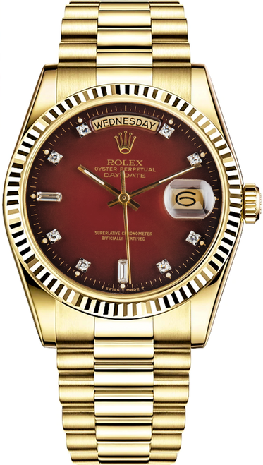 Rolex Day-Date President Yellow Gold Red Vignette Diamond 18038 Rolex Day-Date President Yellow Gold Red Vignette Diamond 18038