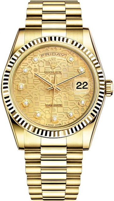 Rolex Men's Day Date President Yellow Gold Factory Champagne Anniversary Diamond 18238