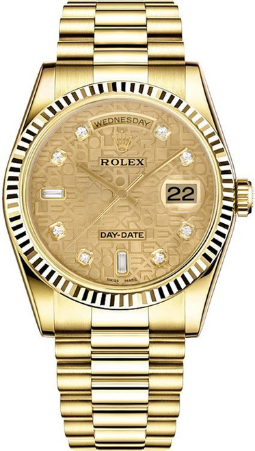 Rolex Men's Day Date President Yellow Gold Factory Champagne Anniversary Diamond 18238