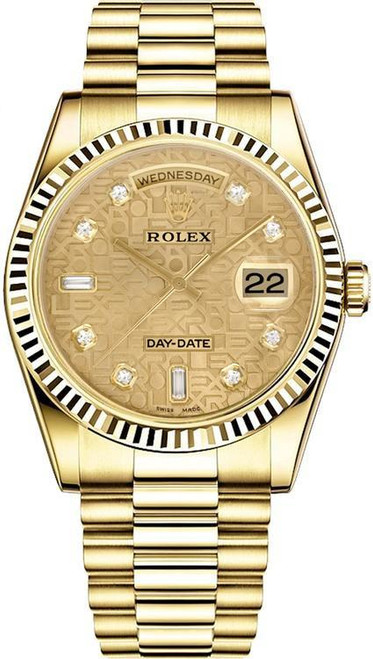 Rolex Men's Day Date President Yellow Gold Factory Champagne Anniversary Diamond 18238