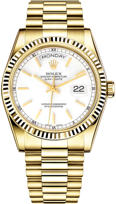 Rolex Men's Day Date President Yellow Gold White Index Dial 18038 Rolex Men's Day Date President Yellow Gold White Index Dial 18038