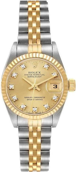 Rolex Women's Datejust Two Tone Fluted Factory Champagne Diamond Dial