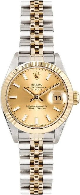 Rolex Women's Datejust Two Tone Fluted Champagne Index Dial