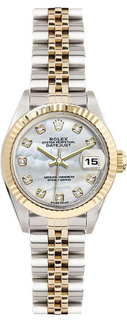 Rolex Women's Datejust Two Tone Fluted Factory Mother of Pearl Diamond Dial