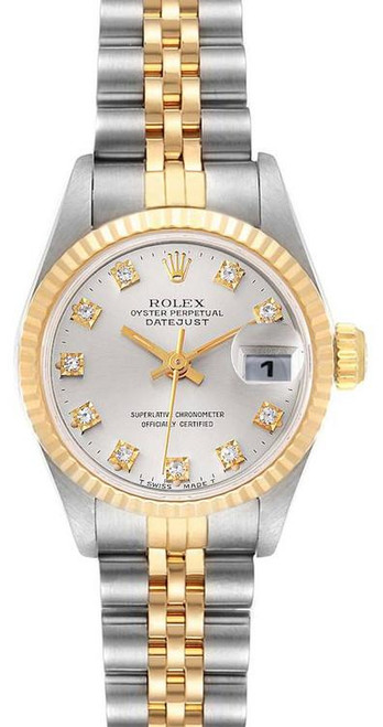 Rolex Women's Datejust Two Tone Fluted Factory Silver Diamond Dial