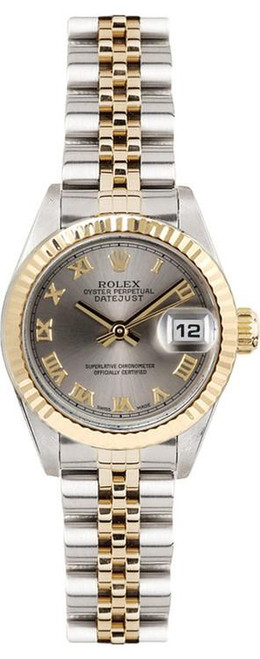 Rolex Women's Datejust Two Tone Fluted Silver Roman Dial