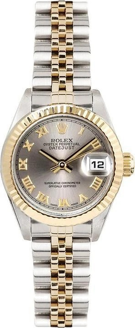 Rolex Women's Datejust Two Tone Fluted Silver Roman Dial