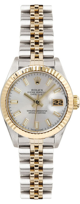 Rolex Women's Datejust Two Tone Fluted Silver Index Dial