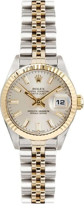 Rolex Women's Datejust Two Tone Fluted Silver Index Dial