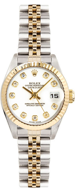 Rolex Women's Datejust Two Tone Fluted Factory White Diamond Dial Rolex Women's Datejust Two Tone Fluted Factory White Diamond Dial