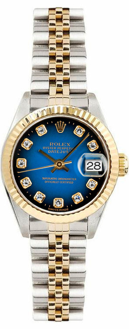 Rolex Womens Datejust Two-Tone Factory Blue Vignette Diamond