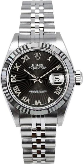 Rolex Women's Datejust Stainless Steel  Black Roman Dial