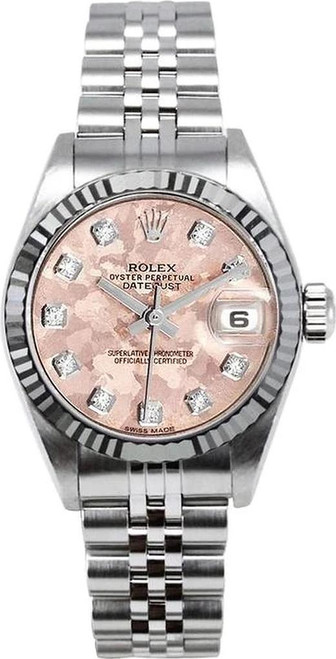 Rolex Women's Datejust Stainless Steel Factory Pink Gold Crystal Diamond