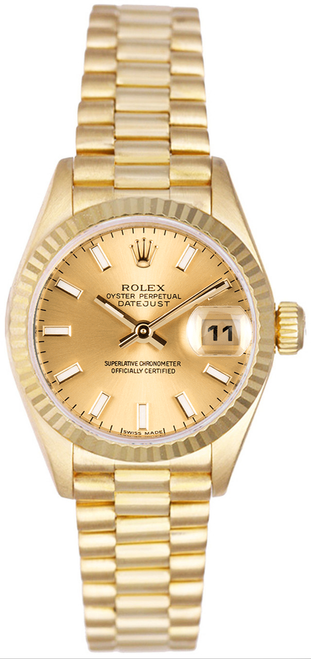 Rolex Women's President Yellow Gold Fluted Champagne Index Dial Rolex Women's President Yellow Gold Fluted Champagne Index Dial