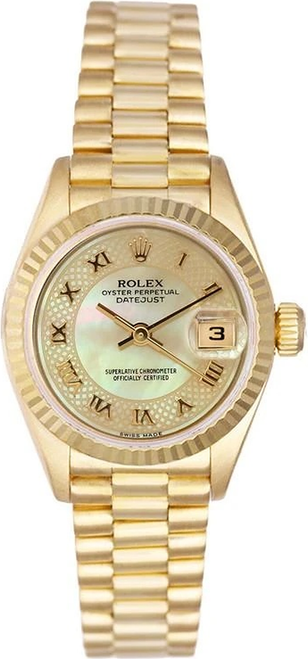 Rolex Women's President Yellow Gold Factory Myriad Pearl Roman