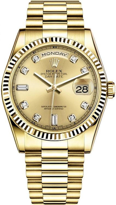 Rolex Men's Day Date President Yellow Gold Factory New Style Champagne Diamond Dial 18238