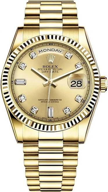Rolex Day-Date President Yellow Gold Factory New Style Champagne Diamond Dial 118238