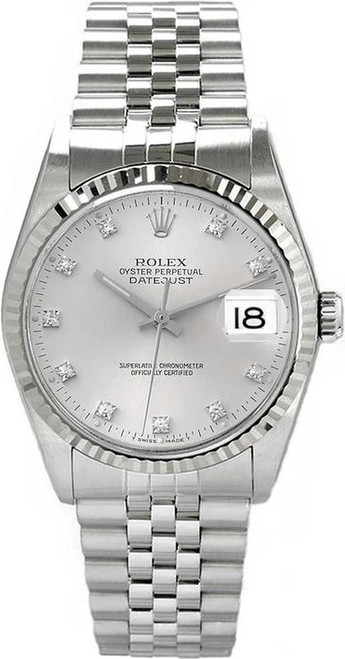 Rolex Men's Datejust Stainless Steel  Factory Silver Diamond Dial
