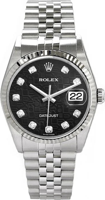 Rolex Men's Datejust Stainless Steel Factory Black Anniversary Diamond Dial