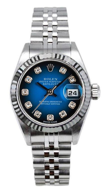Rolex Women's Datejust Stainless Steel Factory Blue Vignette Diamond