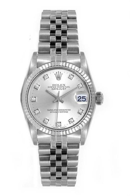 Rolex Women's Datejust Midsize Stainless Steel  Factory Silver Diamond Dial