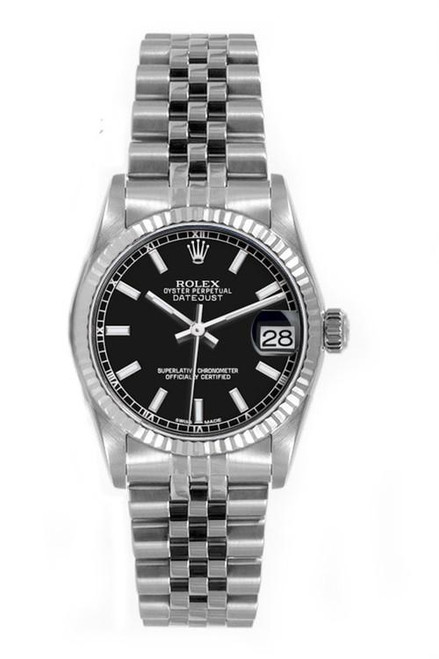 Rolex Women's Datejust Midsize Stainless Steel  Black Index Dial