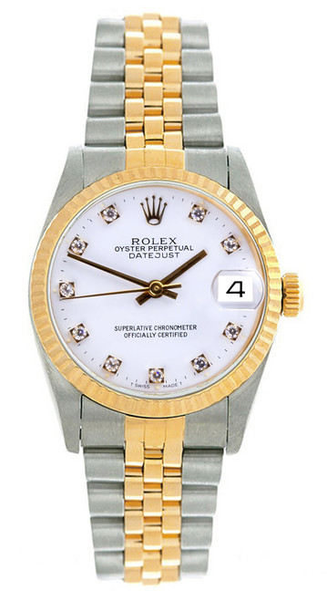 Rolex Women's Datejust Midsize 31mm Two Tone Factory White Diamond Dial Rolex Women's Datejust Midsize 31mm Two Tone Factory White Diamond Dial