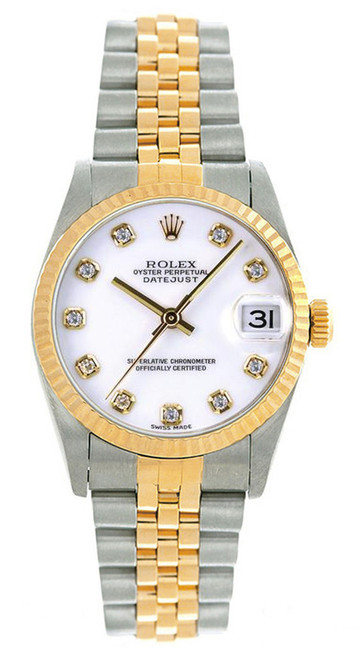 Rolex Women's Datejust Midsize 31mm Two Tone Factory White Diamond Dial