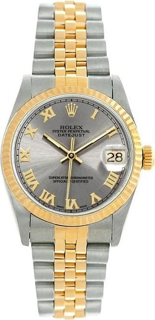 Rolex Women's Datejust Midsize Two Tone Fluted Silver Roman Dial