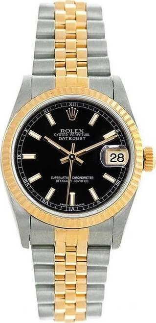Rolex Women's Datejust Midsize Two Tone Fluted Black Index Dial
