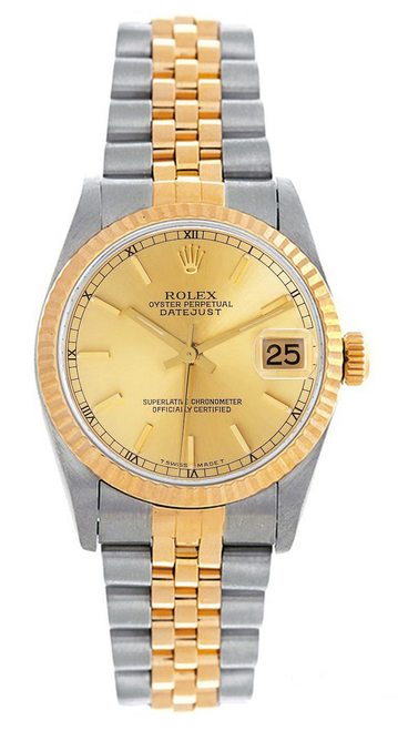 Rolex Women's Datejust Midsize Two Tone Fluted Champagne Index Dial