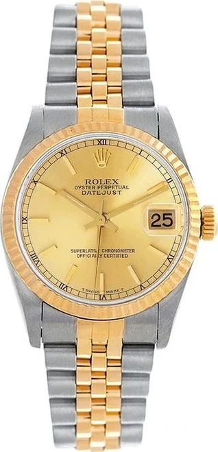 Rolex Women's Datejust Midsize Two Tone Fluted Champagne Index Dial